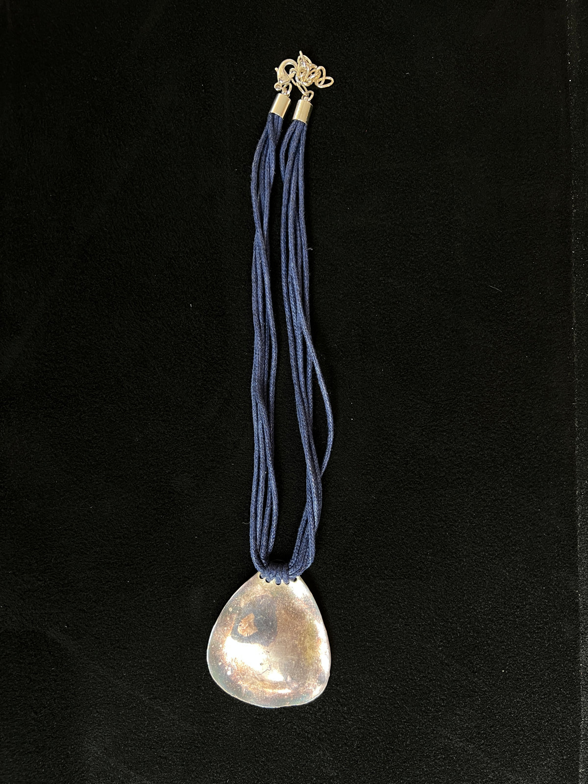 Boho Multi-Strand Blue Cord Necklace with Teardrop Pendant