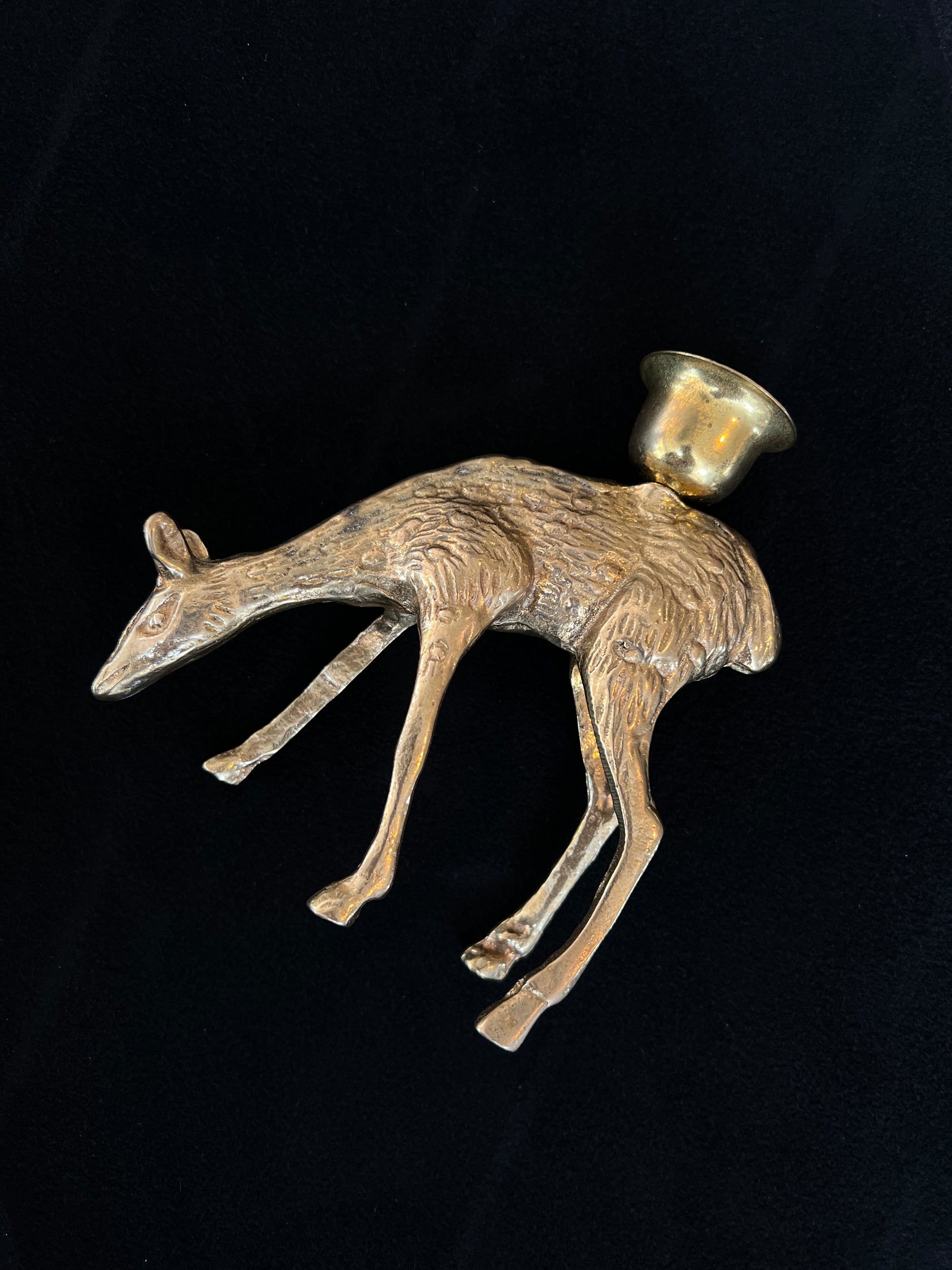 Vintage Gold Toned Brass Deer Candle Holder