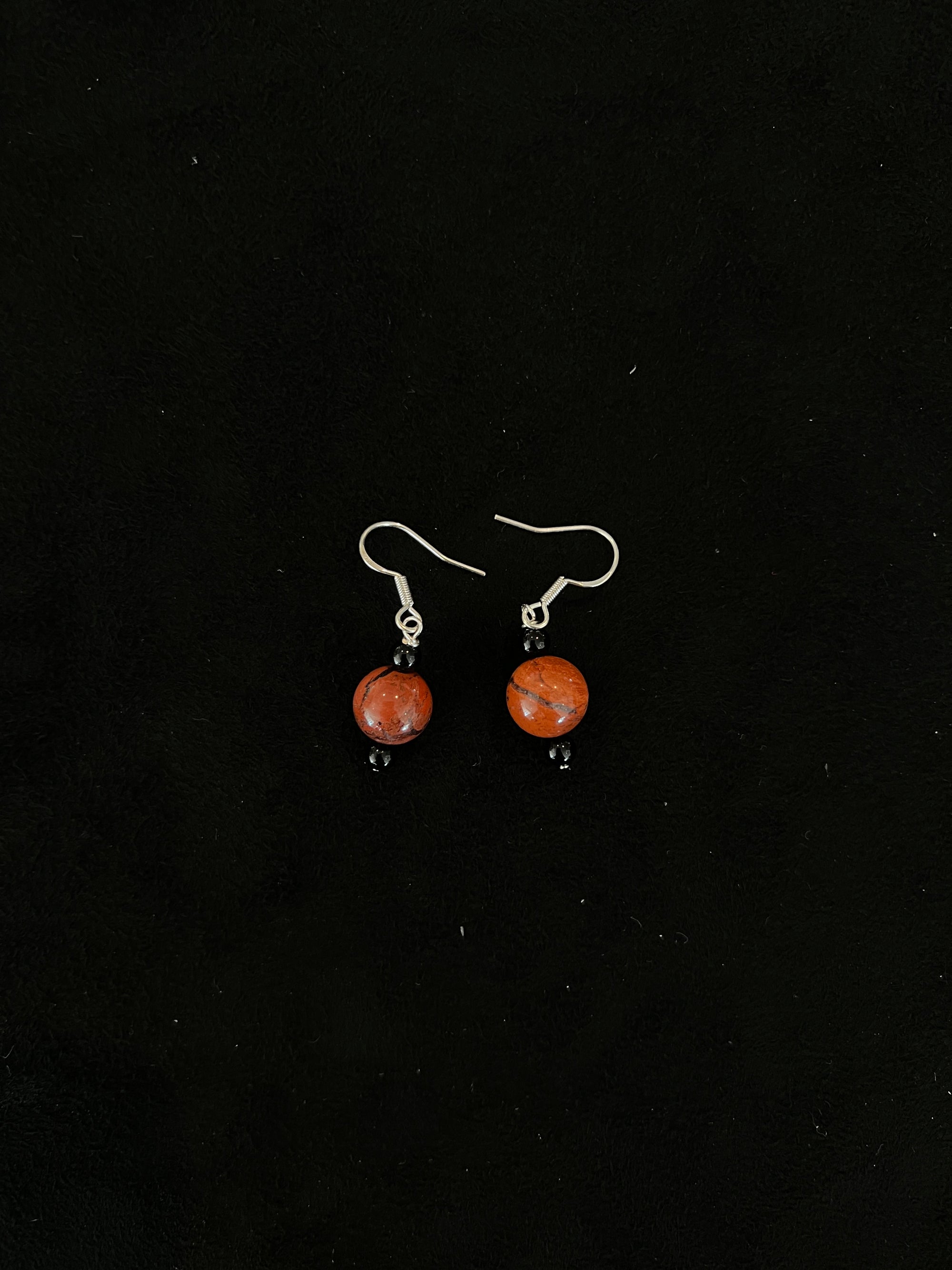 Orange-red Carnelian & Black Onyx Earrings -