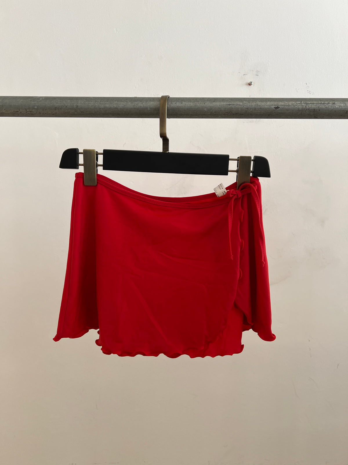 Red Dance Wrap Skirt with Lettuce Hem Edge -