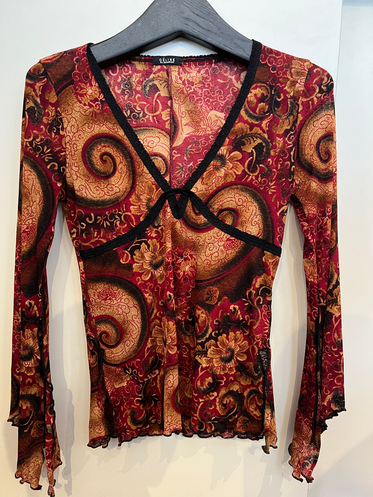 Vintage Celine Antique Baroque-Inspired Swirl Mesh Top with Lace -