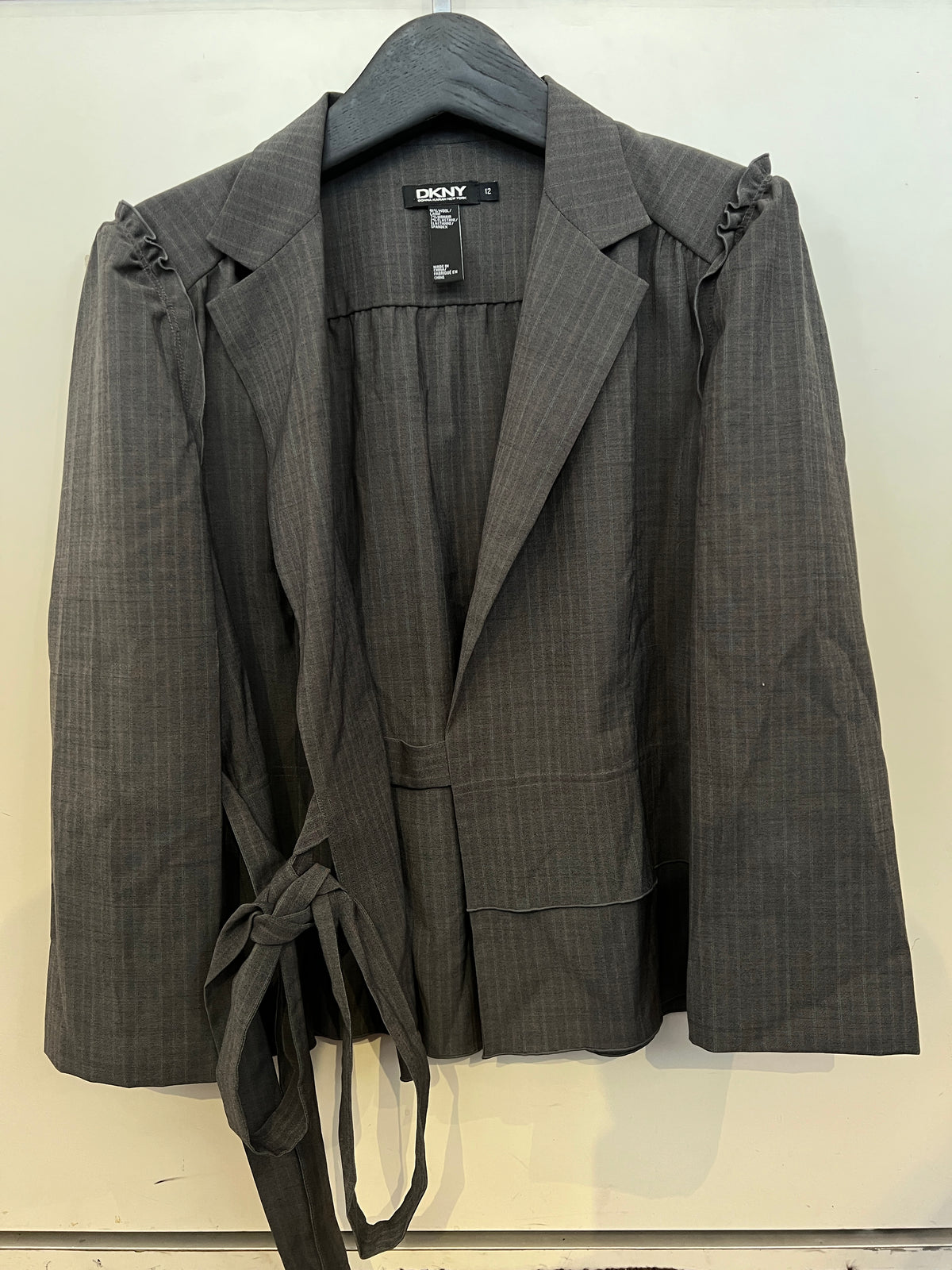 DKNY Grey Pinstripe Wrap-Tie Blazer -