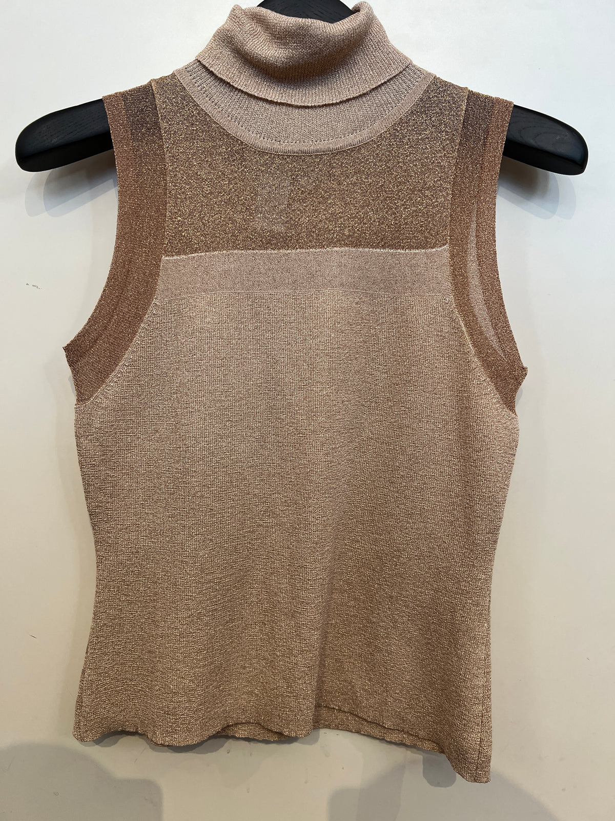 Joseph A. Metallic Silk Knit Sleeveless Turtleneck -