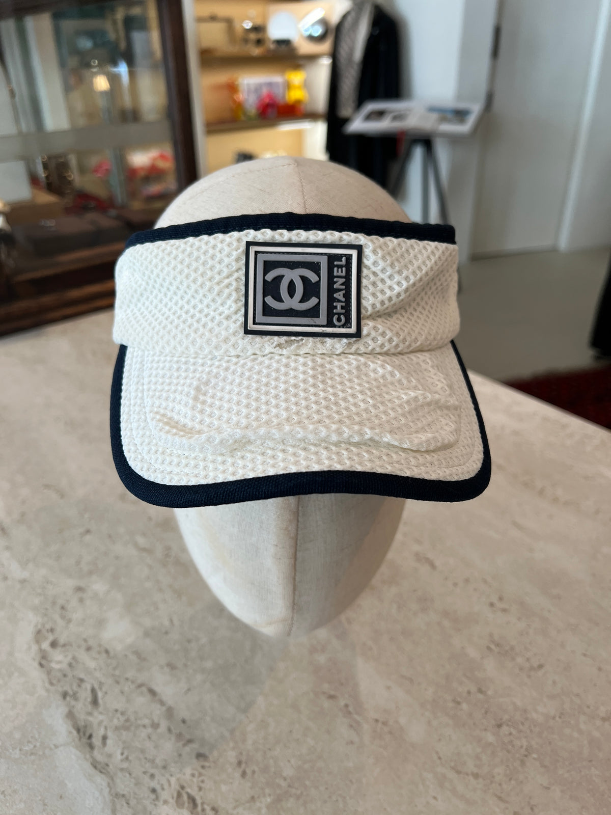 Vintage Chanel Sports Line White Mesh Sun Visor -