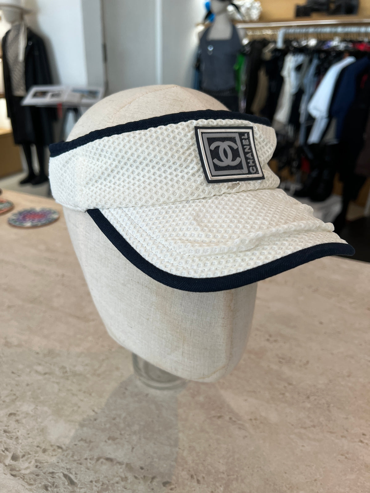 Vintage Chanel Sports Line White Mesh Sun Visor -