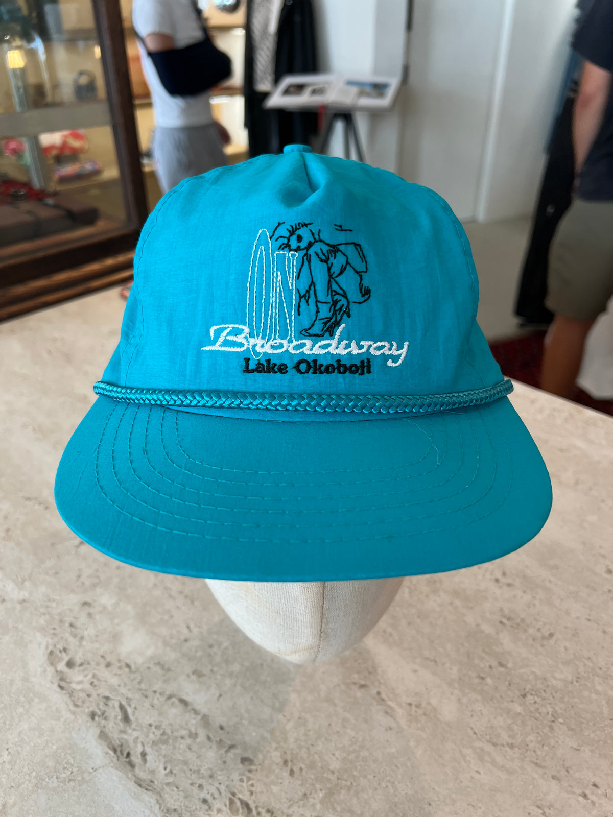 Vintage Teal Lake Okoboji Nylon Rope Cap -