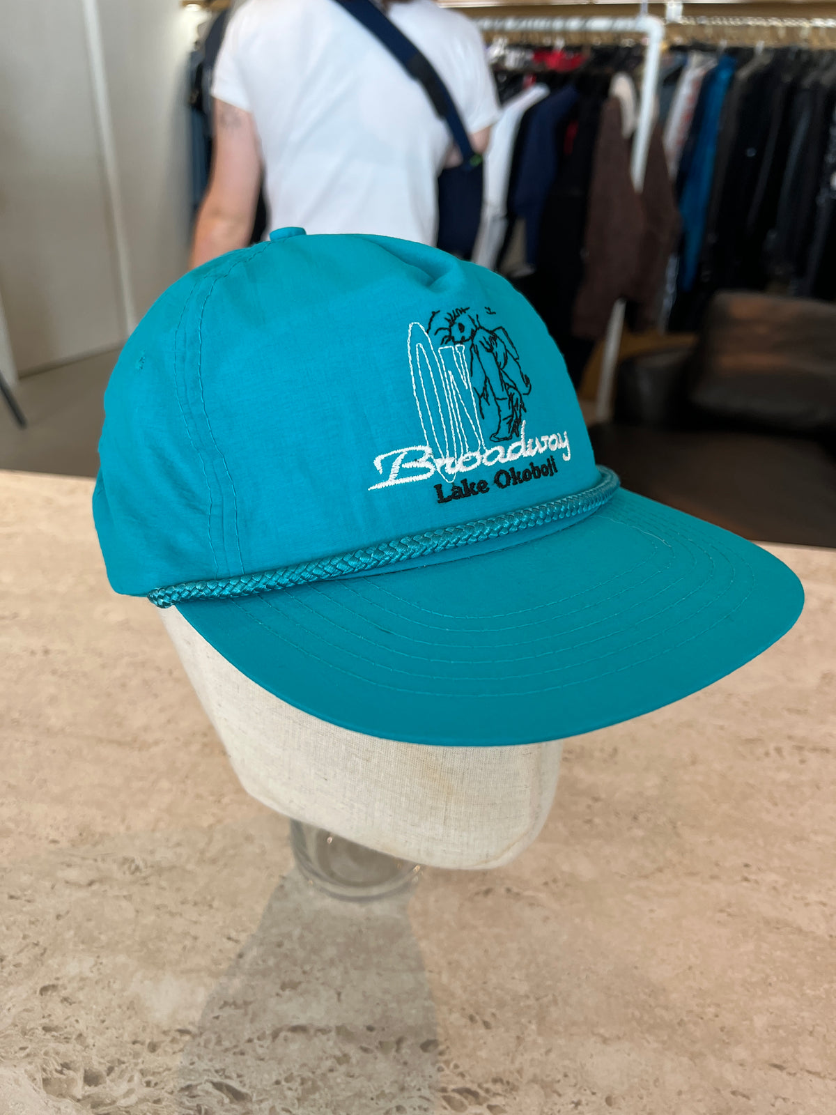 Vintage Teal Lake Okoboji Nylon Rope Cap -