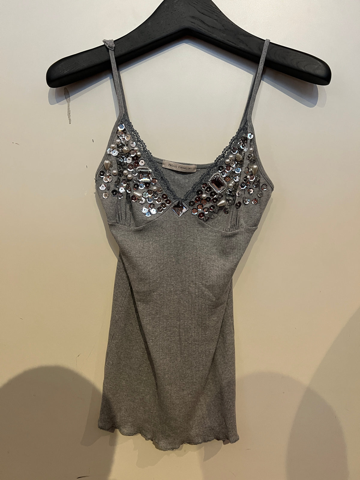 Paolo Casalini Grey Tank Top with Sequin and Pearl -