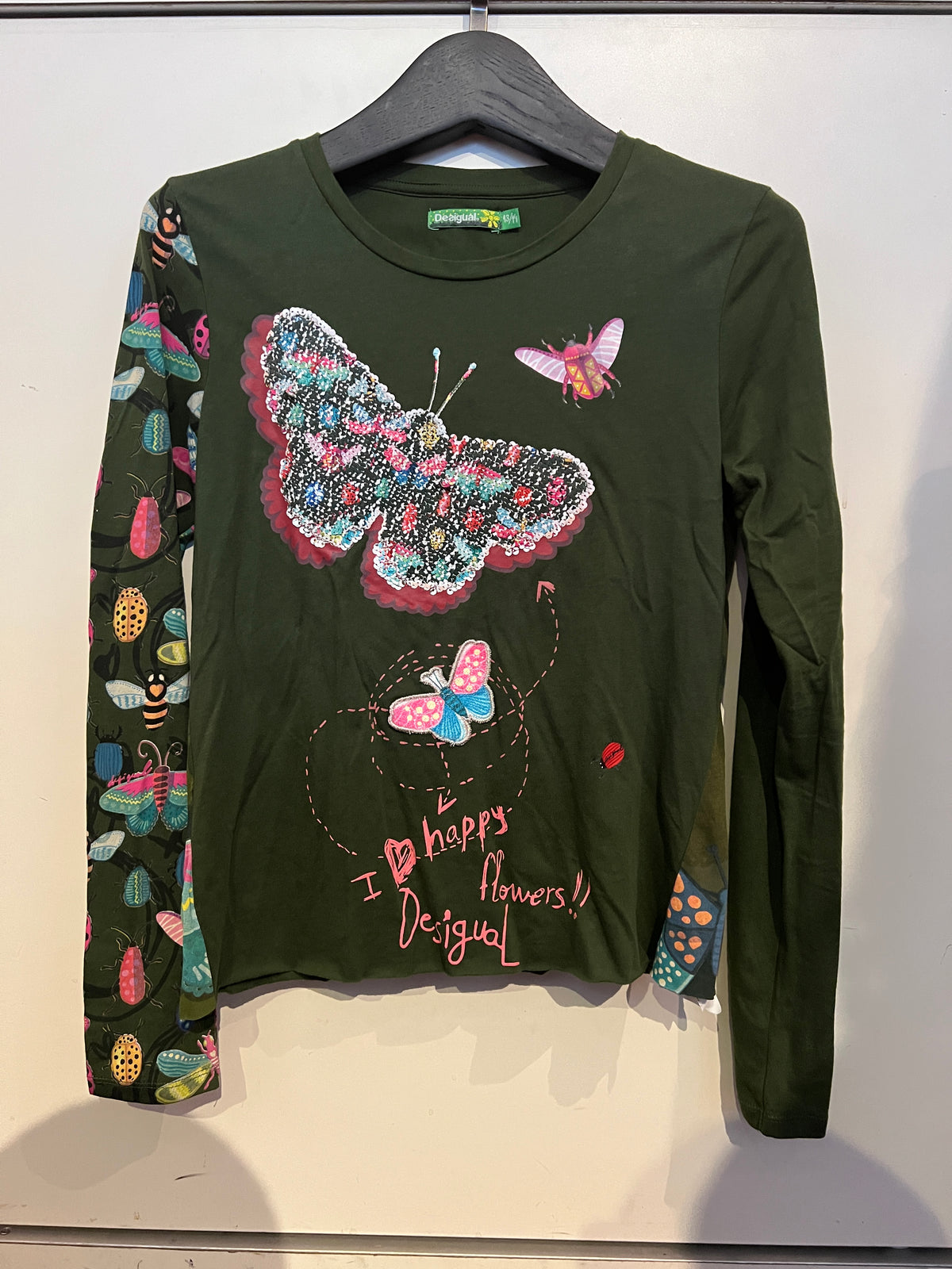 Desigual "I love happy flowers" Green Long Sleeve Top -