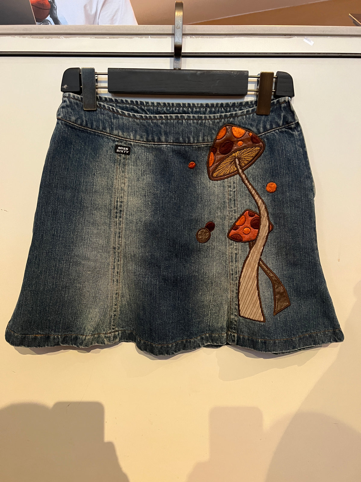 Miss Sixty Mushroom Embroided Denim Skirt -