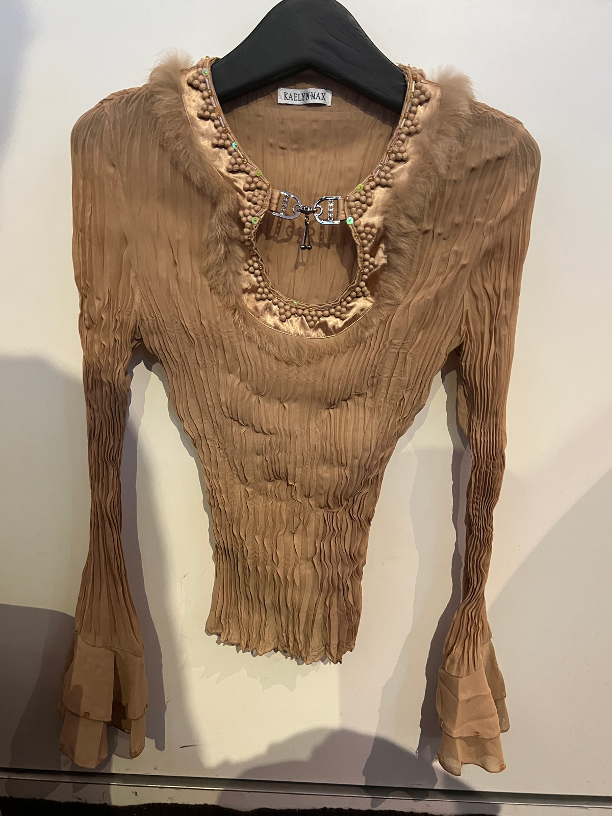 Kaelyn-Max Tan Textured Long Sleeve Top -