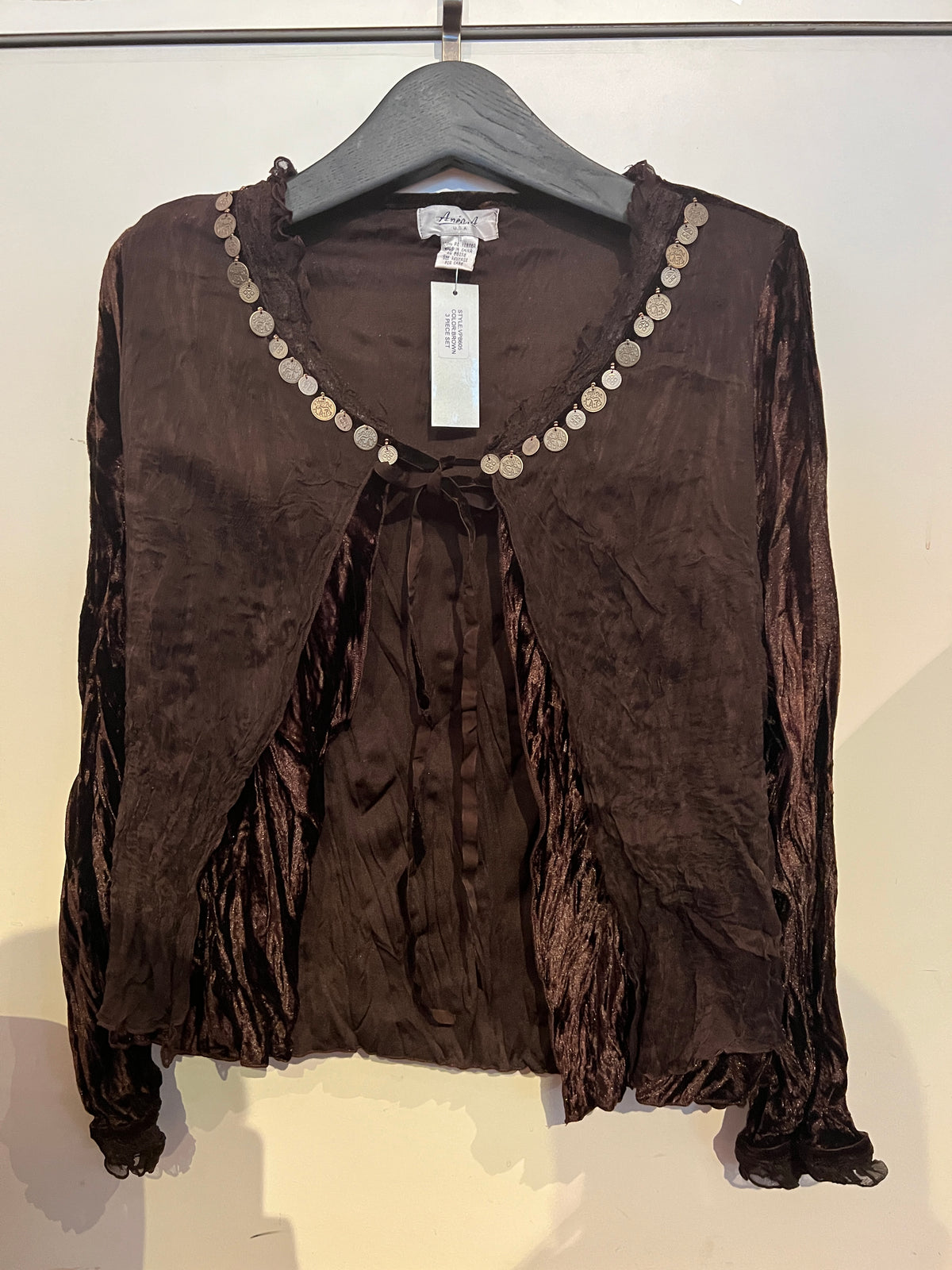 Anis.A Brown Tie-Front Cardigan Blouse -
