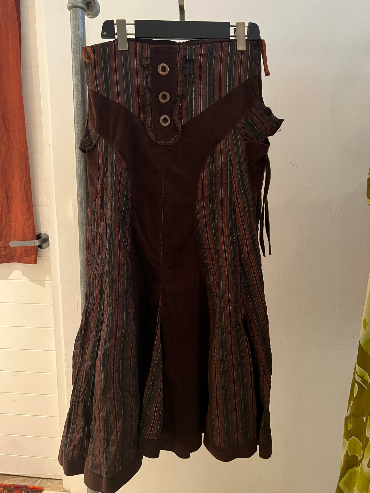 Candy Y2K Multi-panelled Corduroy Skirt in Brown -