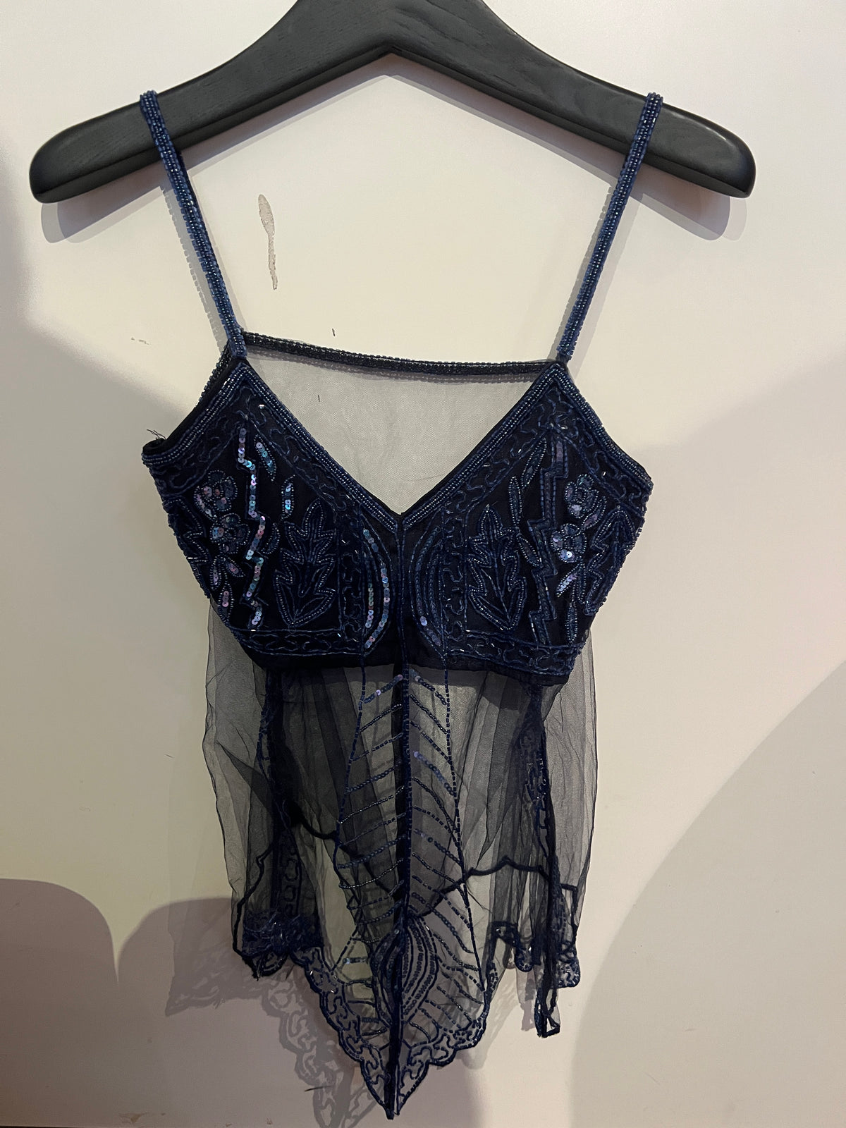 Vintage Y2K Beaded Sheer Mesh Camisole Top -