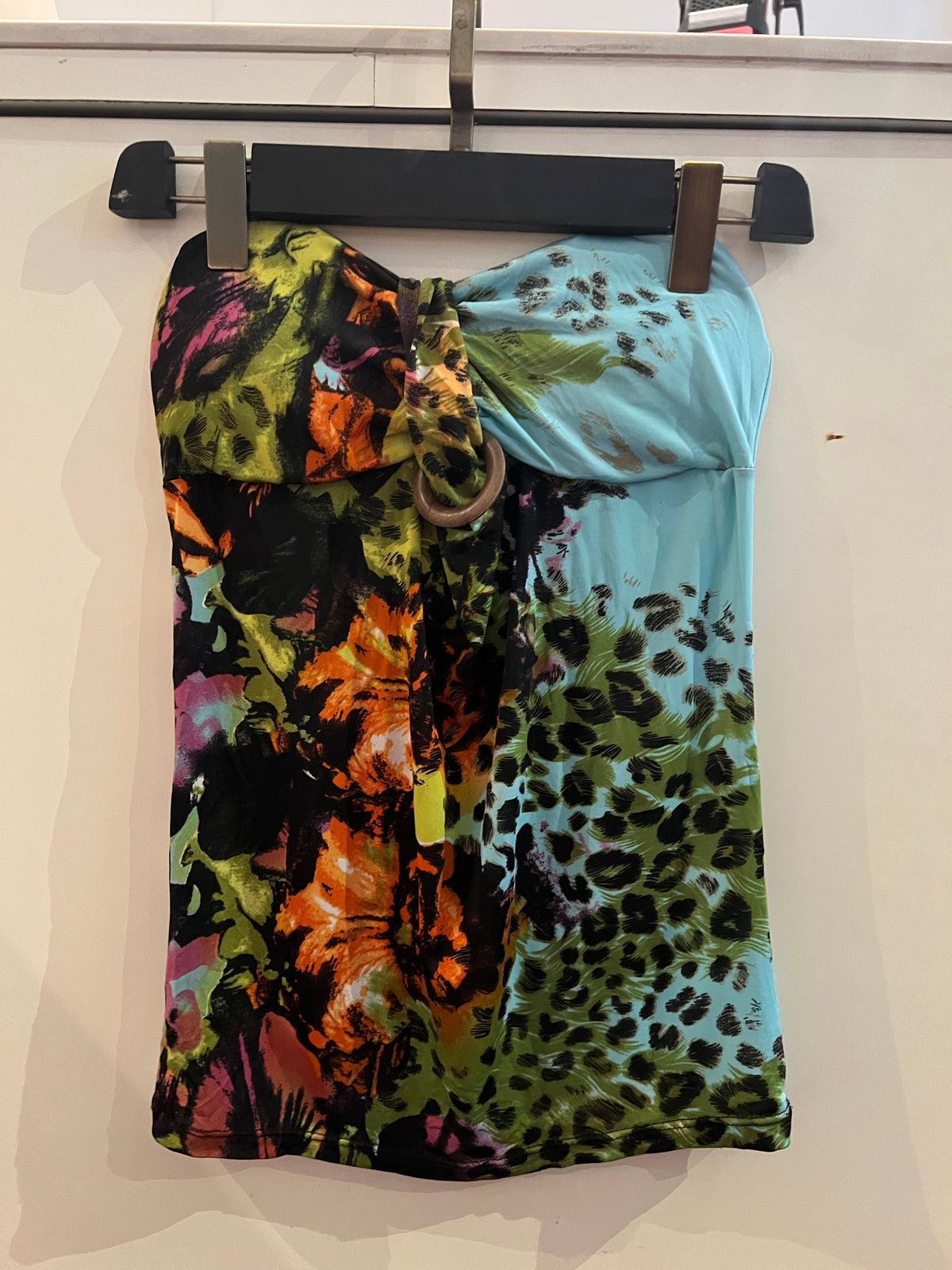 Multicolor Floral and Leopard Patchwork Print O-ring Dress