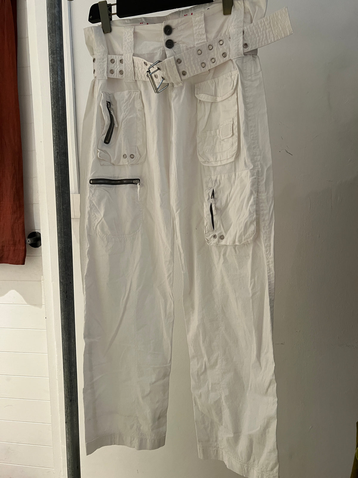 Pete & Greta Cargo Belted White Utility Pants -