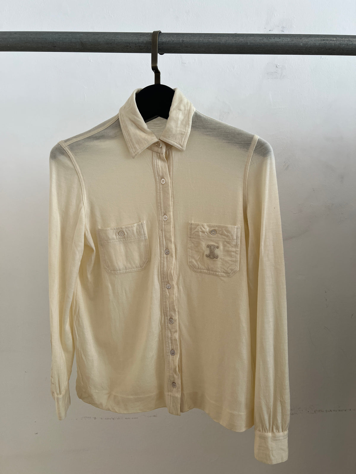 Celine Long-sleeve Wool Button-up Shirt in Cream -