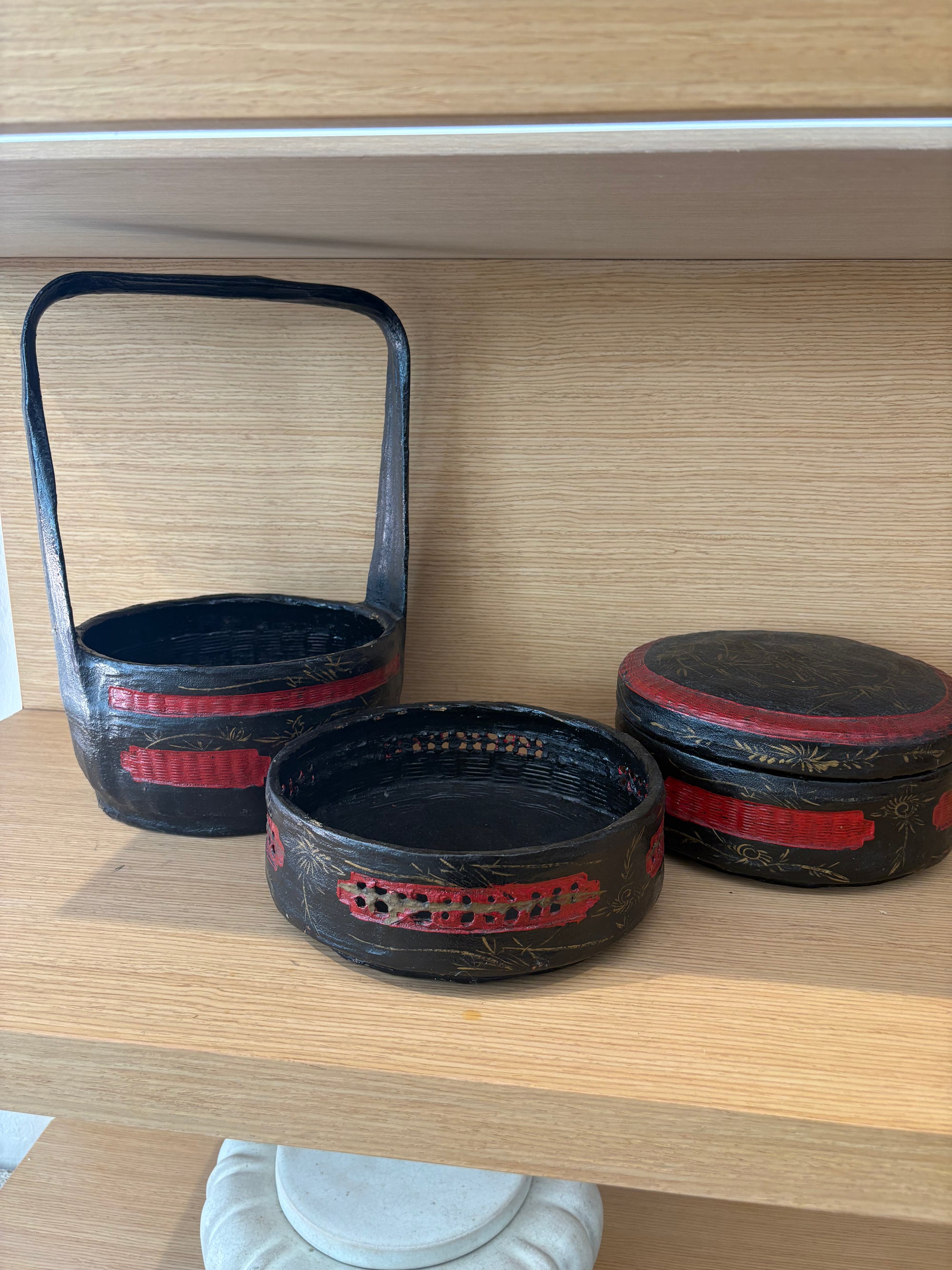 3-TIER VINTAGE WEDDING BASKET (in Red and Black Lacquer)