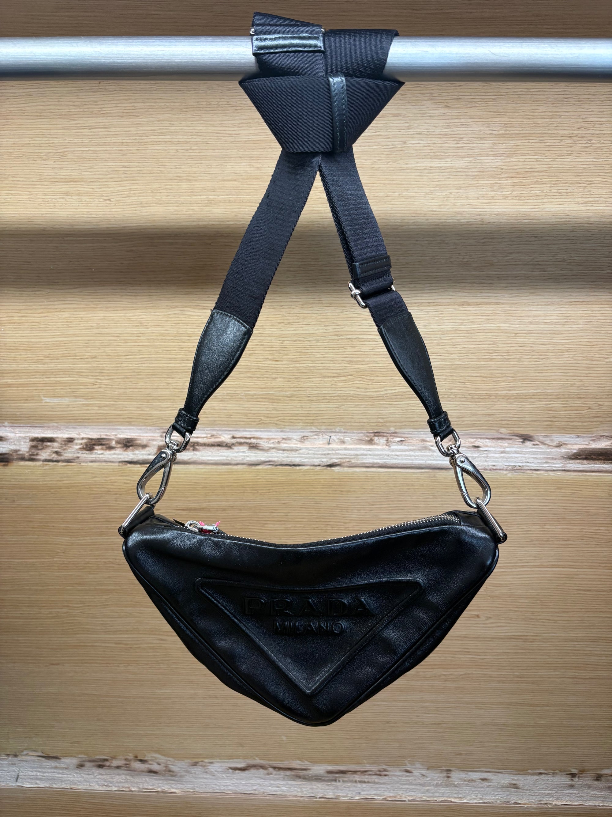 Prada Logo Triangle Crossbody Bag Black
