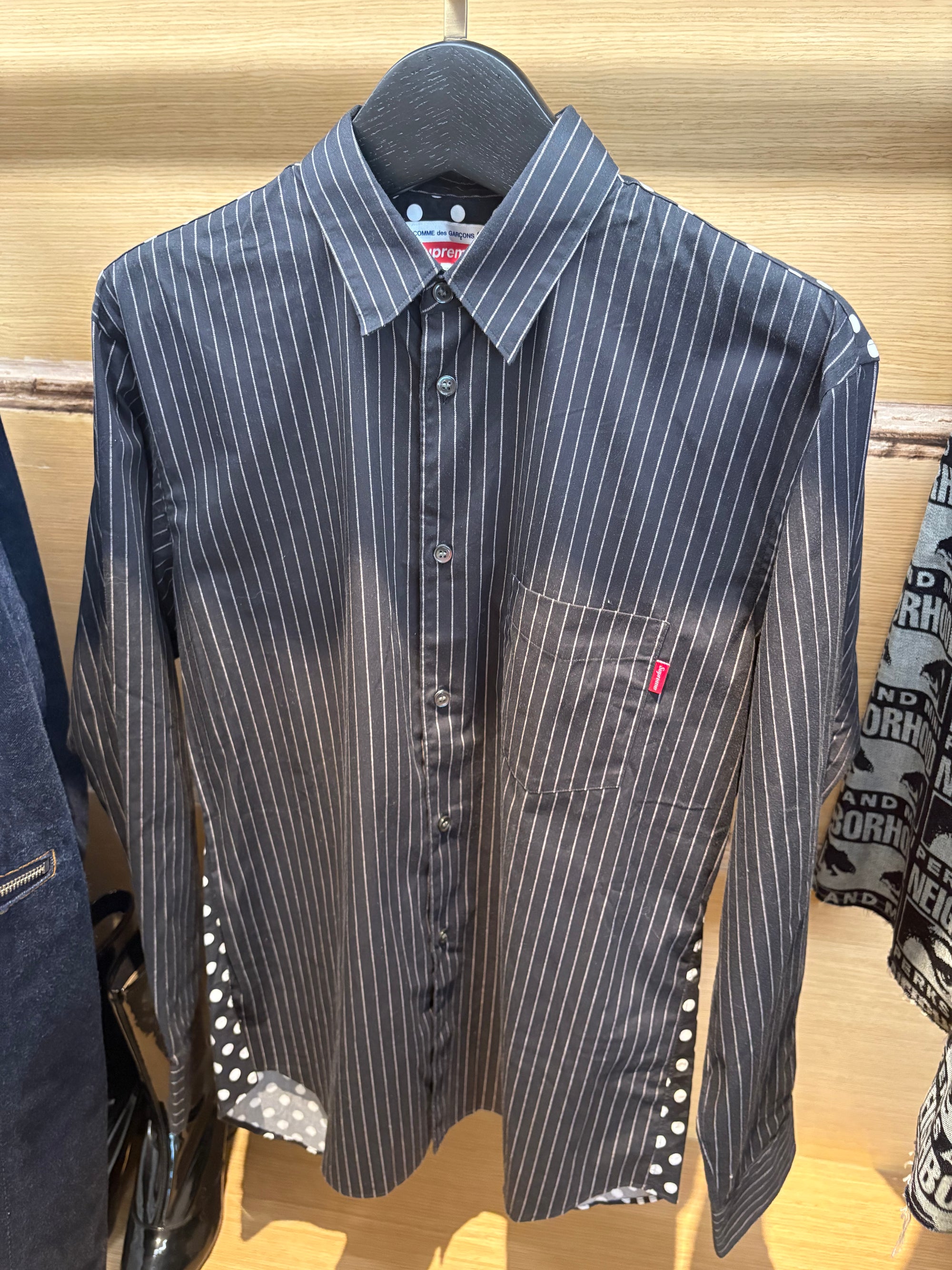 SUPREME X CDG BUTTON UP TOP, STRIPE & POLKA DOT