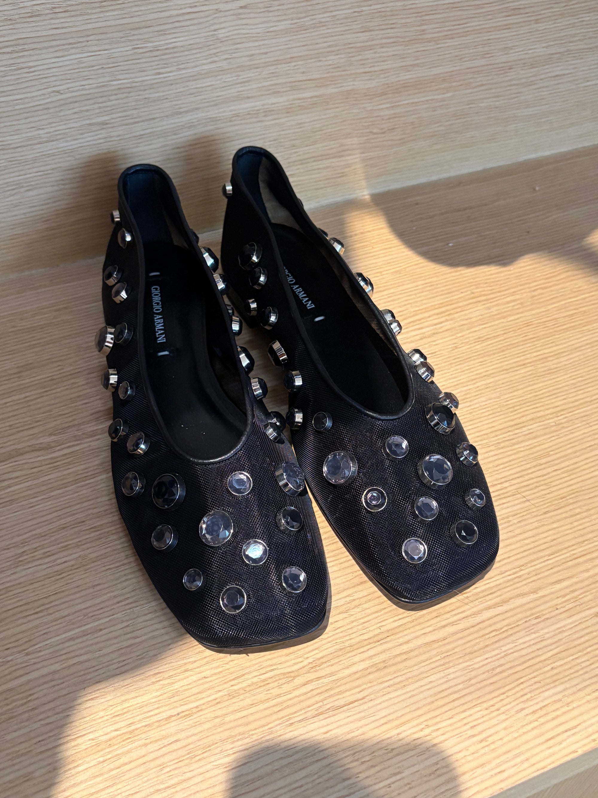 GIORGIO ARMANI MESH BALLET FLATS W STUDS