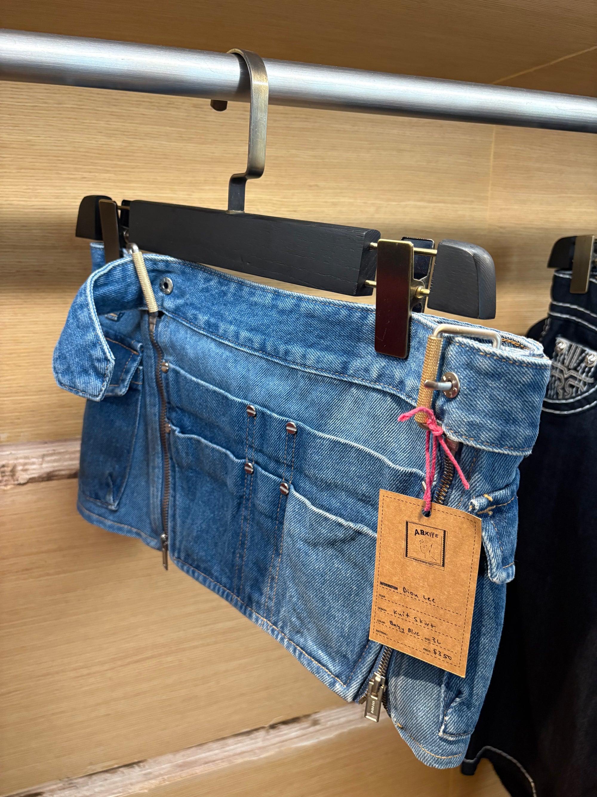 DION LEE MINI TWO BELT DENIM SKIRT