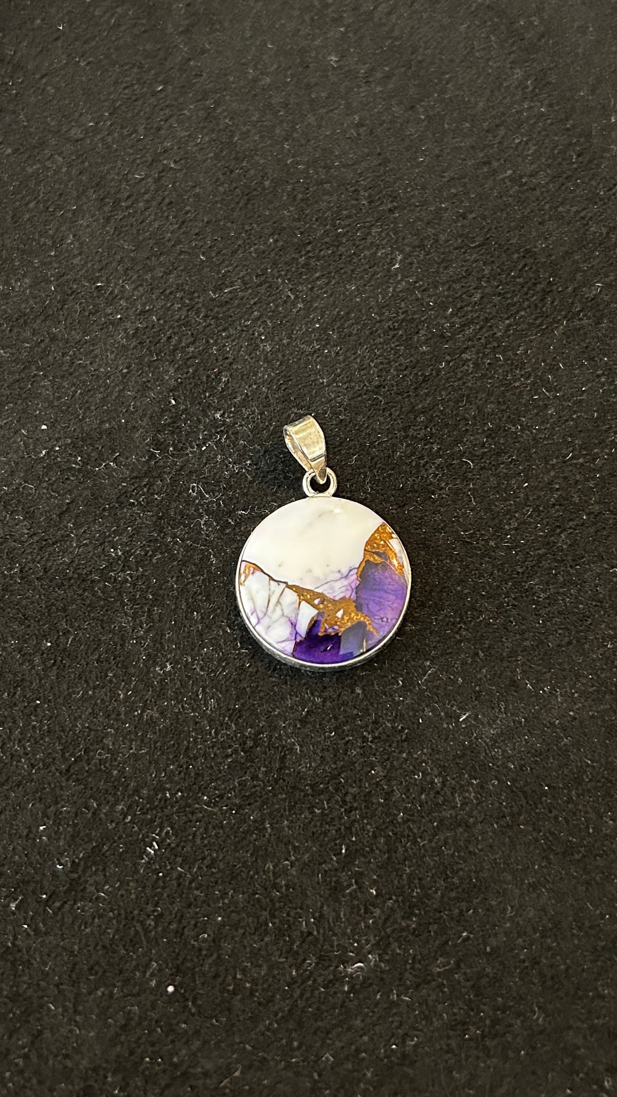 Round Purple and White Copper Turquoise Stone Pendant -