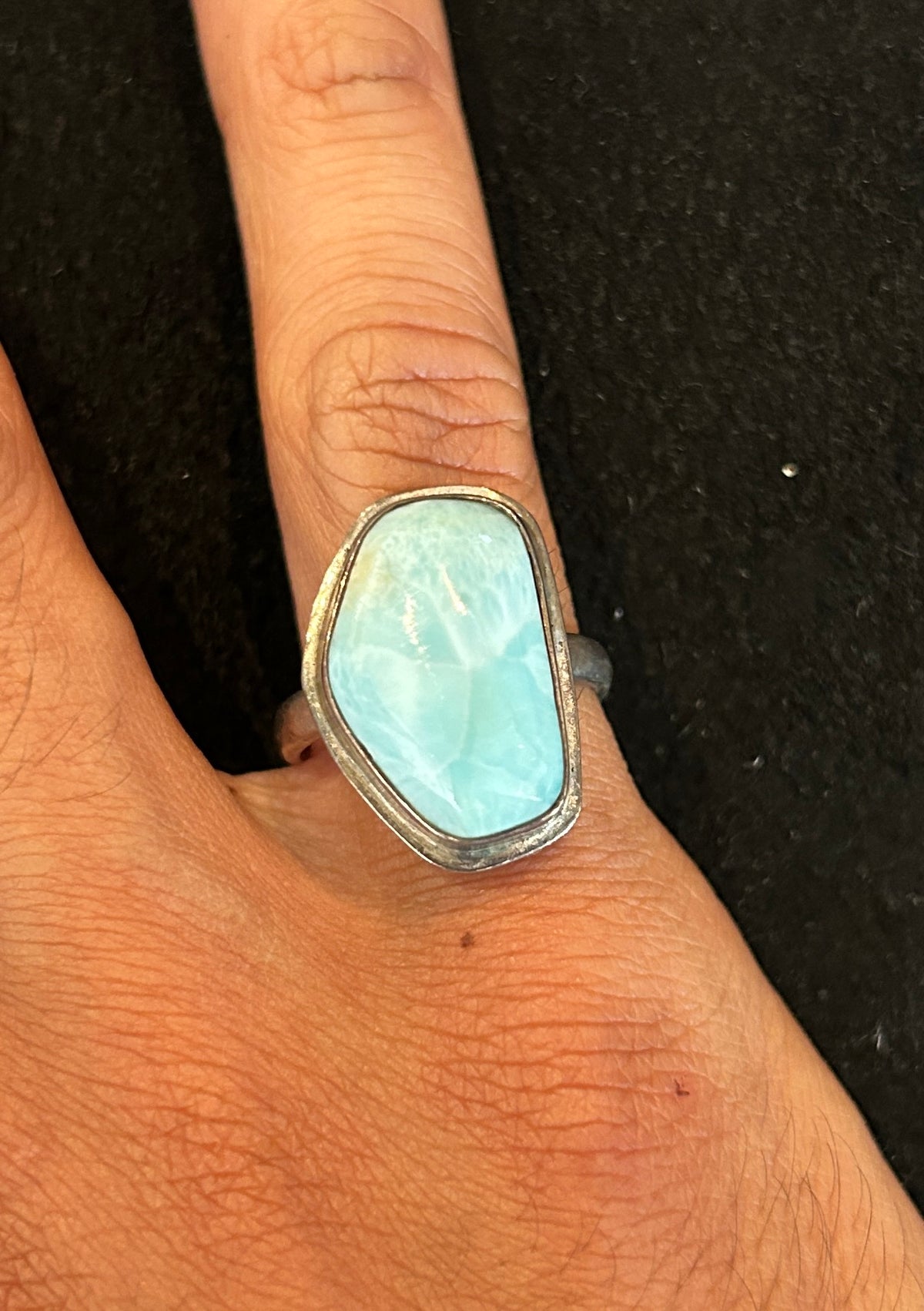 Blue Larimar Cabochon Silver Ring -