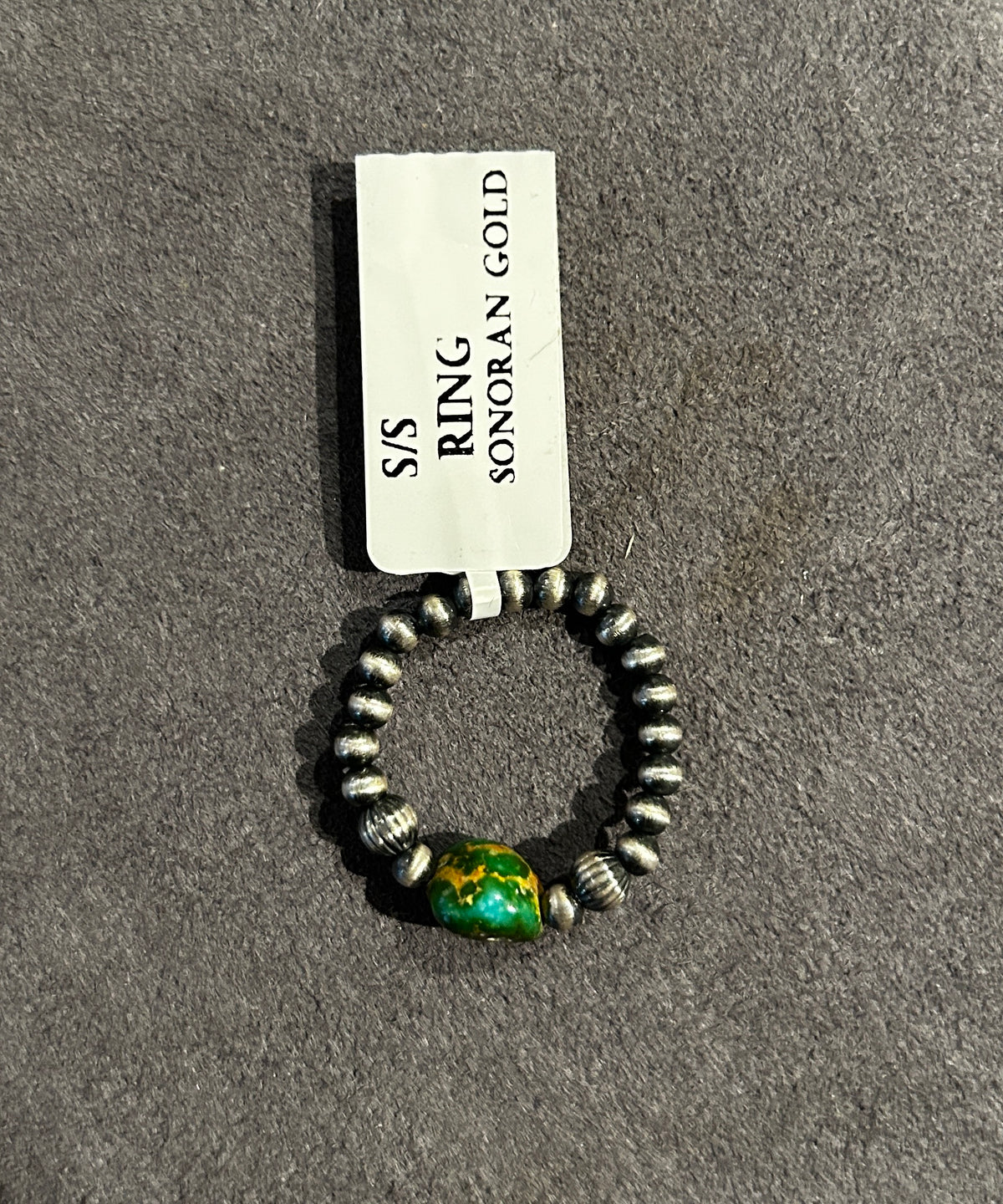 Navajo Pearl with Green Sonoran Gold Stretch Ring