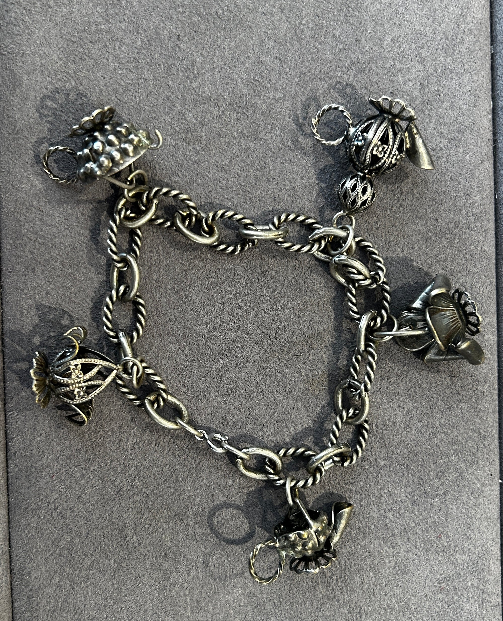 Antique Silver Bracelet with Teapot Charms