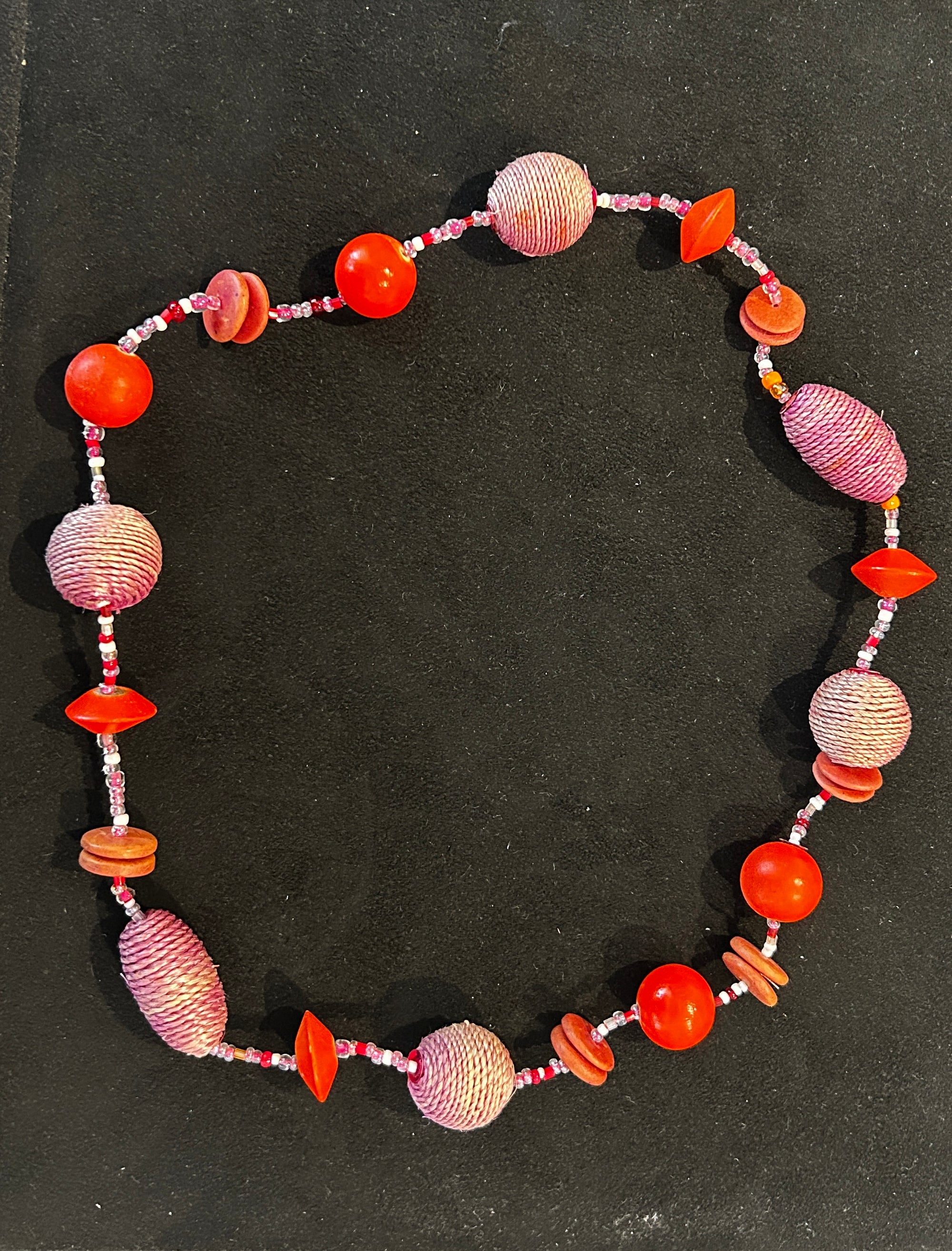 Vintage Textured Barrel & Oval Beads Necklace