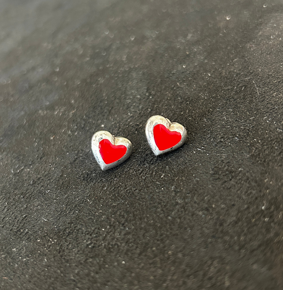 Red Enamel Heart Stud Earrings