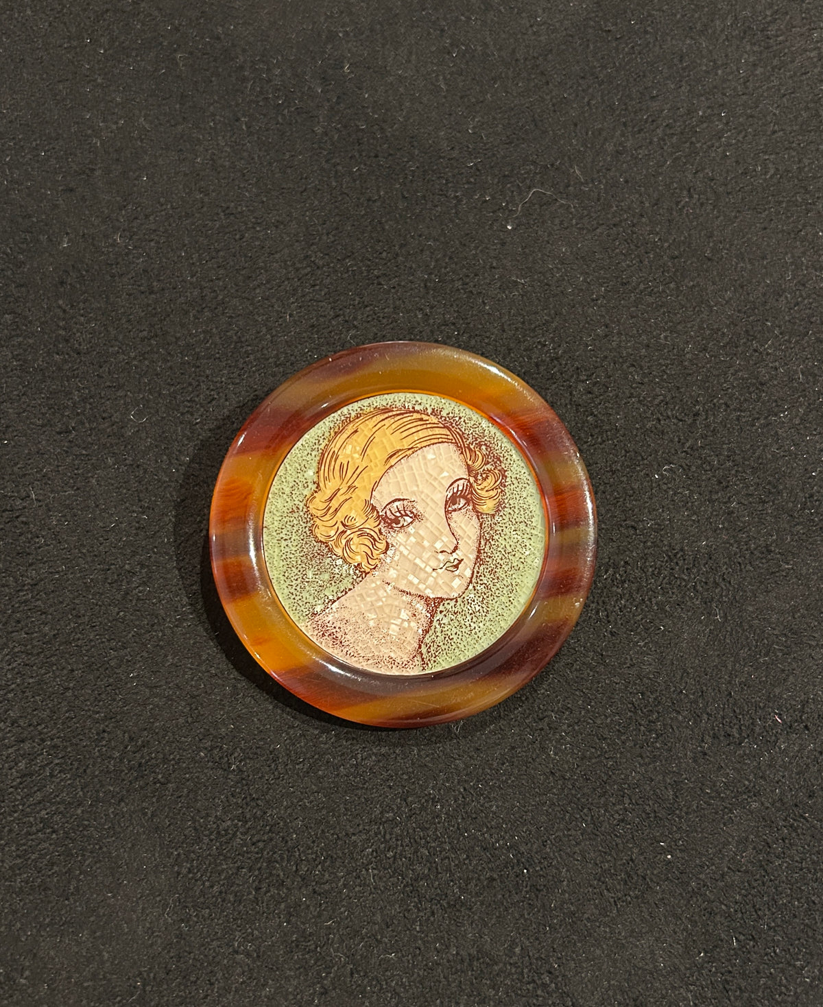 Early Lea Stein Vintage Serigraph Art Deco Flapper Lady Brooch -