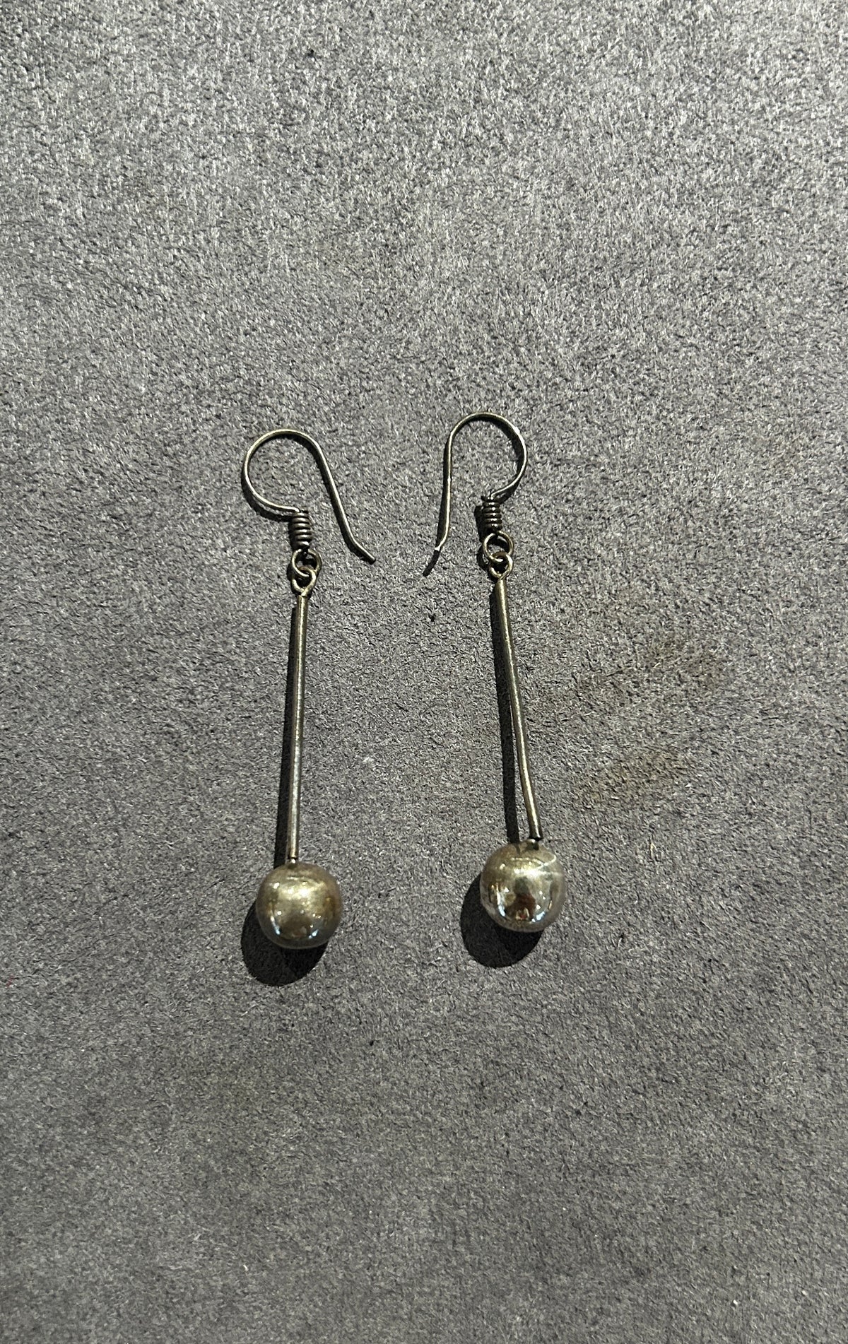 Vintage Sterling Silver Stick and Ball Dangle Earrings