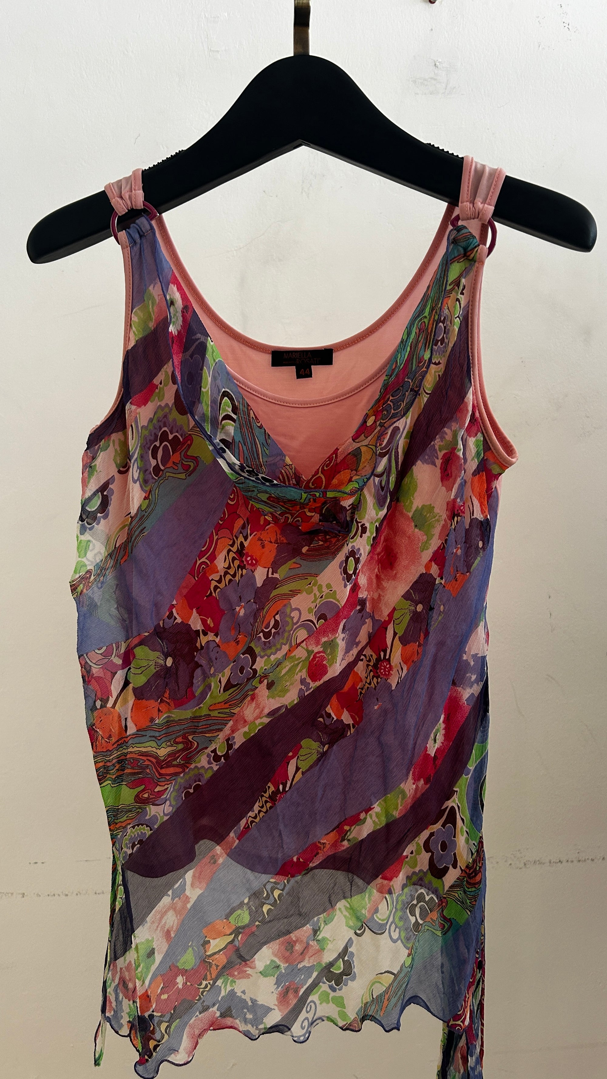 Mariella Rosati Multicolor Floral Print Sleeveless Top with Side Scarf -