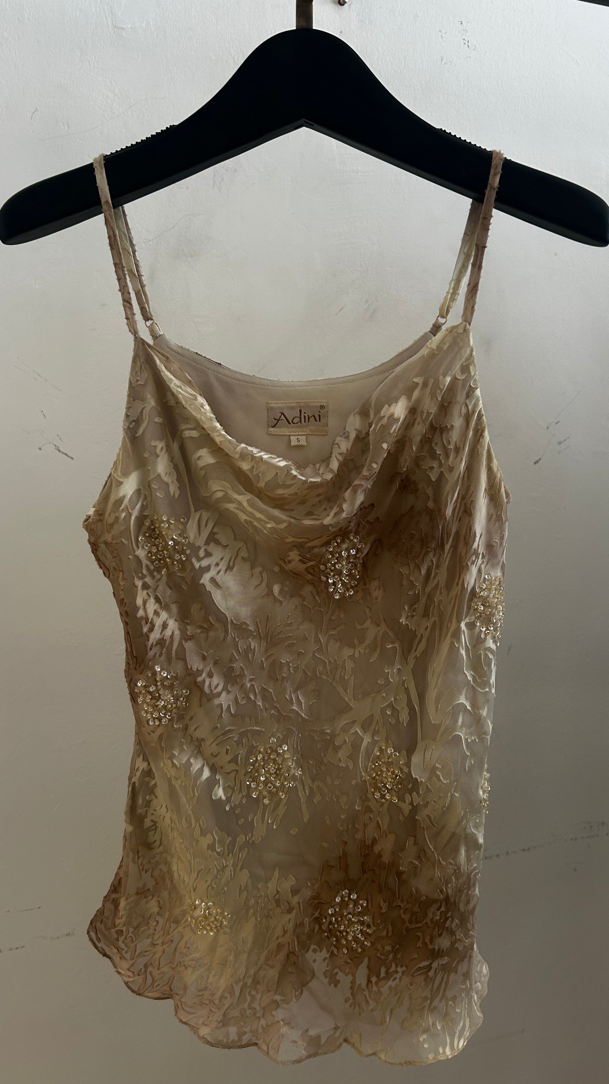 Adini Cream Beaded Floral Velvet Devoré Strap Top*