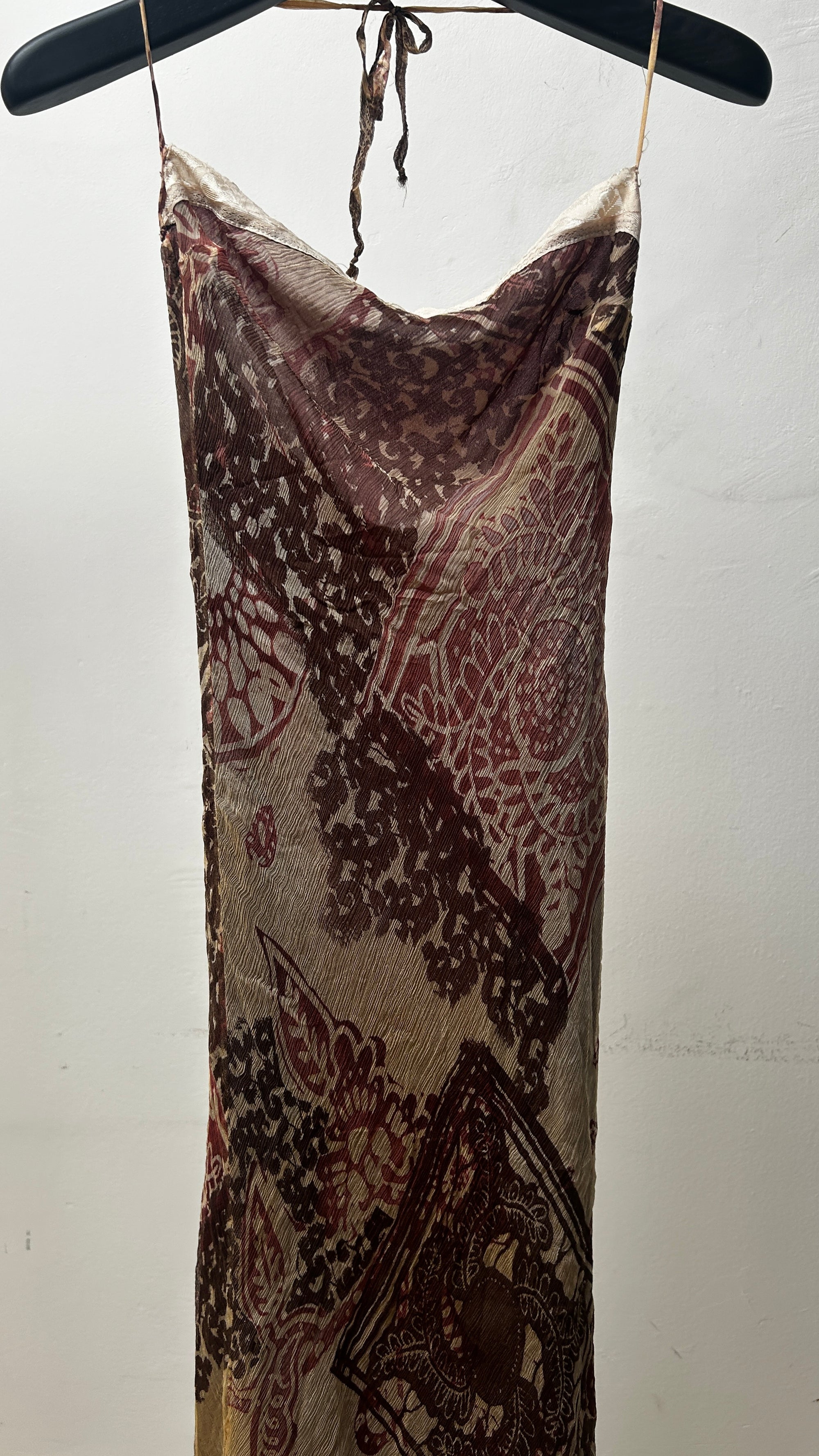 Sonia Fortuna Y2K Brown Halterneck Dress with Lace Trim