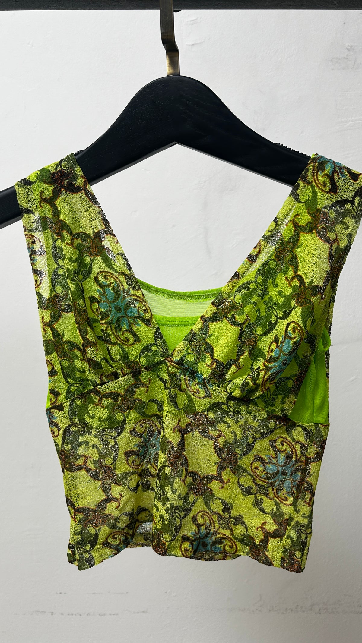 High Fashion Y2K Semi-Sheer Mesh Overlay Green Crop Top*