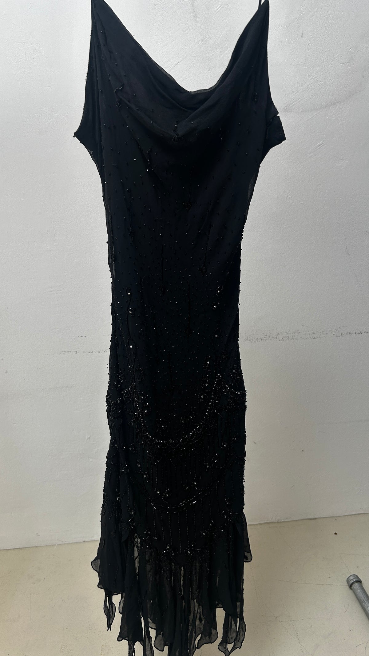 Pronovias Black Hand-beaded Cowl Neck Dress