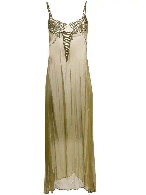 Isa Boulder Crochet Insert Mesh Midi Dress