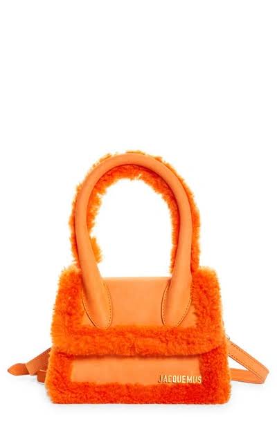 Jacquemus "Le Chiquito" Shearling-Trim Leather Tote in Orange*