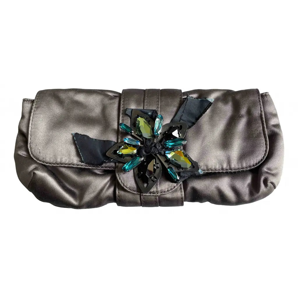 Lanvin Silk Clutch Bag with Jewels in Grey