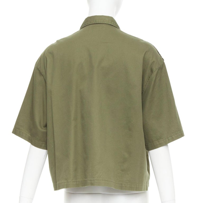 Celine Military-style Button Up Cropped Shirt in Khaki Green