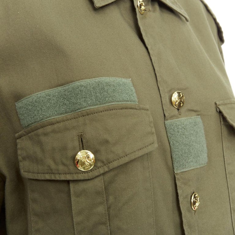 Celine Military-style Button Up Cropped Shirt in Khaki Green