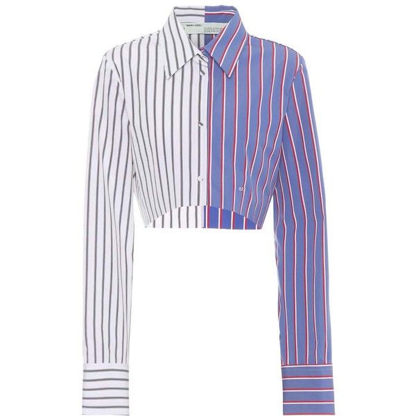 Off-White Deconstructed Cropped Blue and White Striped Shirt