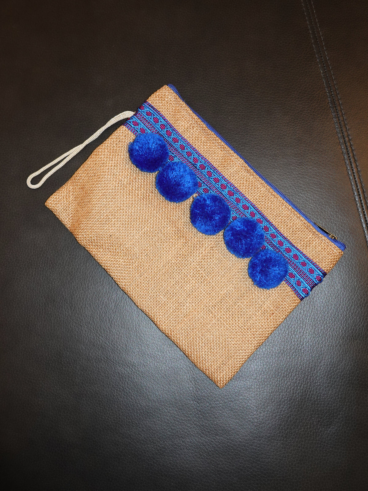 Balinese Blue Pom Pom Pouch