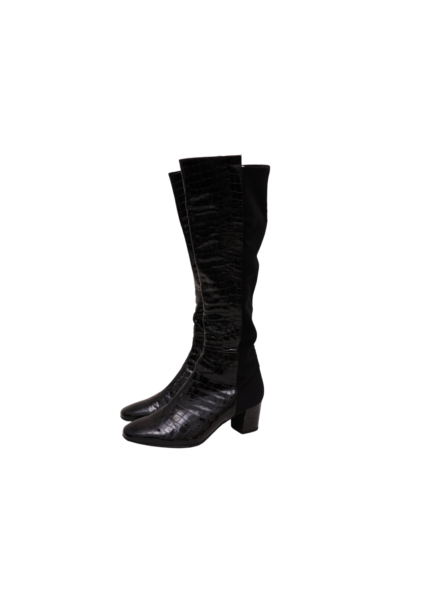 RUSSEL & BROMLEY PATENT LEATHER CROC BOOTS