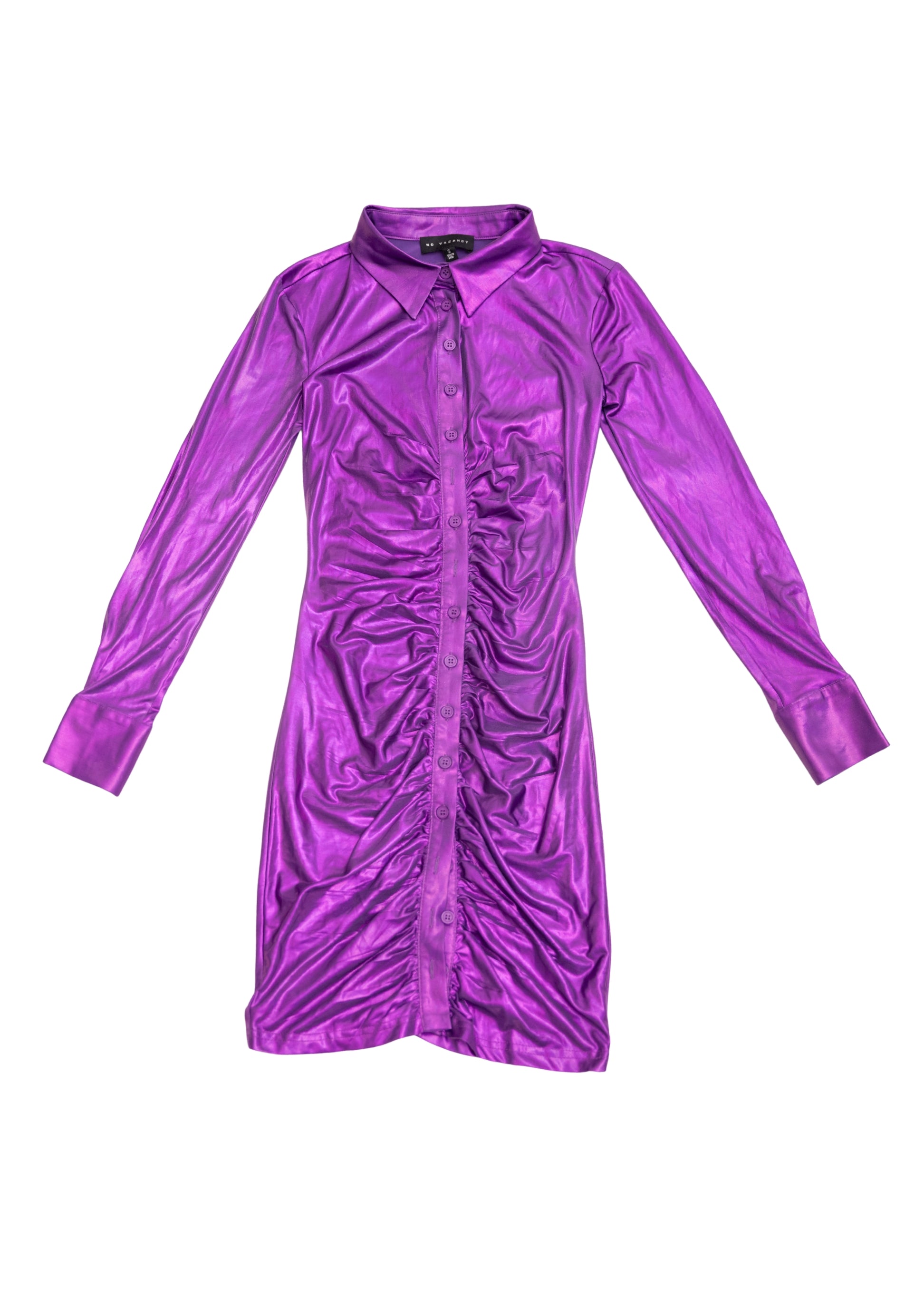 NO VACANCY METALLIC DRESS BUTTON UP RUCHED