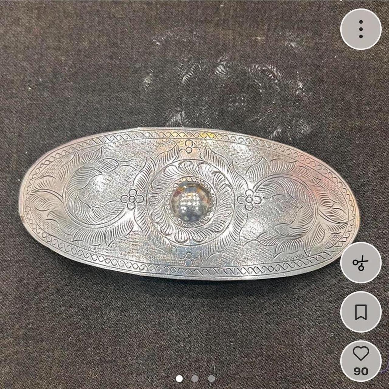 Unsigned Vintage Silver Hair Pin : Oval flower