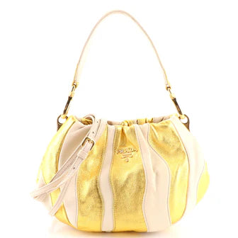 Prada Nappa Waves Striped Metallic Shoulder Bag in Gold/White